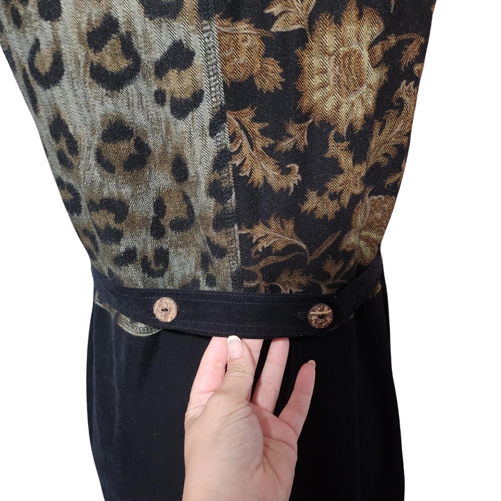 NINA PICCALINO Vintage Jumper Maxi Dress Womens Size 8 Black Leopard Artsy Retro - Picture 7 of 9